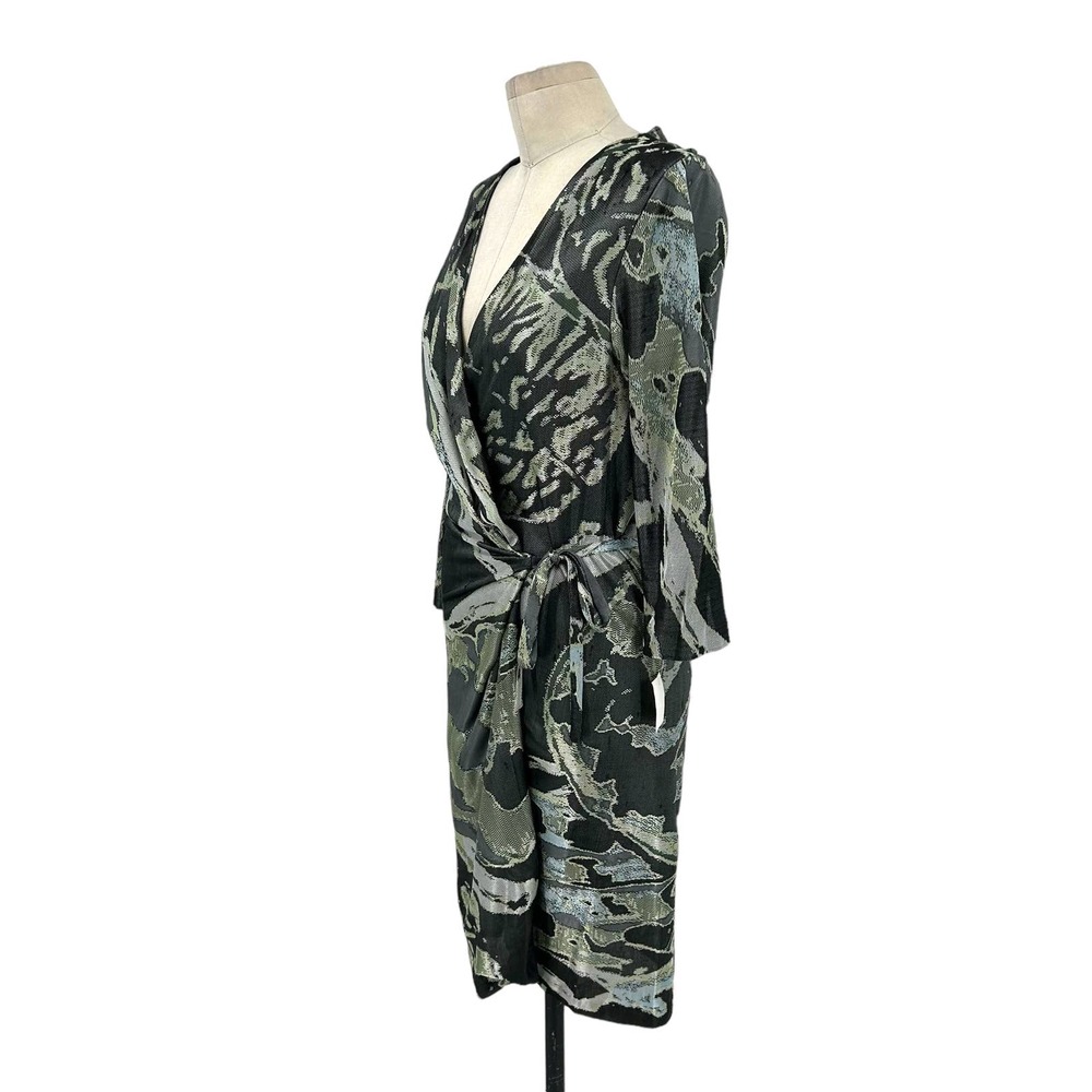 Diane Von Furstenberg Black and Olive Wrap Dress - Picture 4 of 11